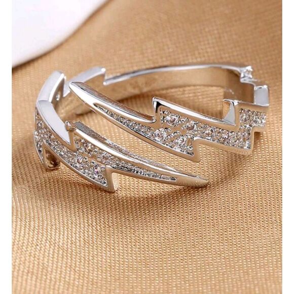 Silver & Gemstone Lightning Bolt Adjustable Ring - Picture 2 of 2